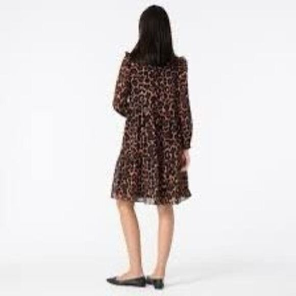 J Crew Women’s Size XS Tie Neck Tiered Dress Brown Leopard Print Long Sleeve - Picture 3 of 14